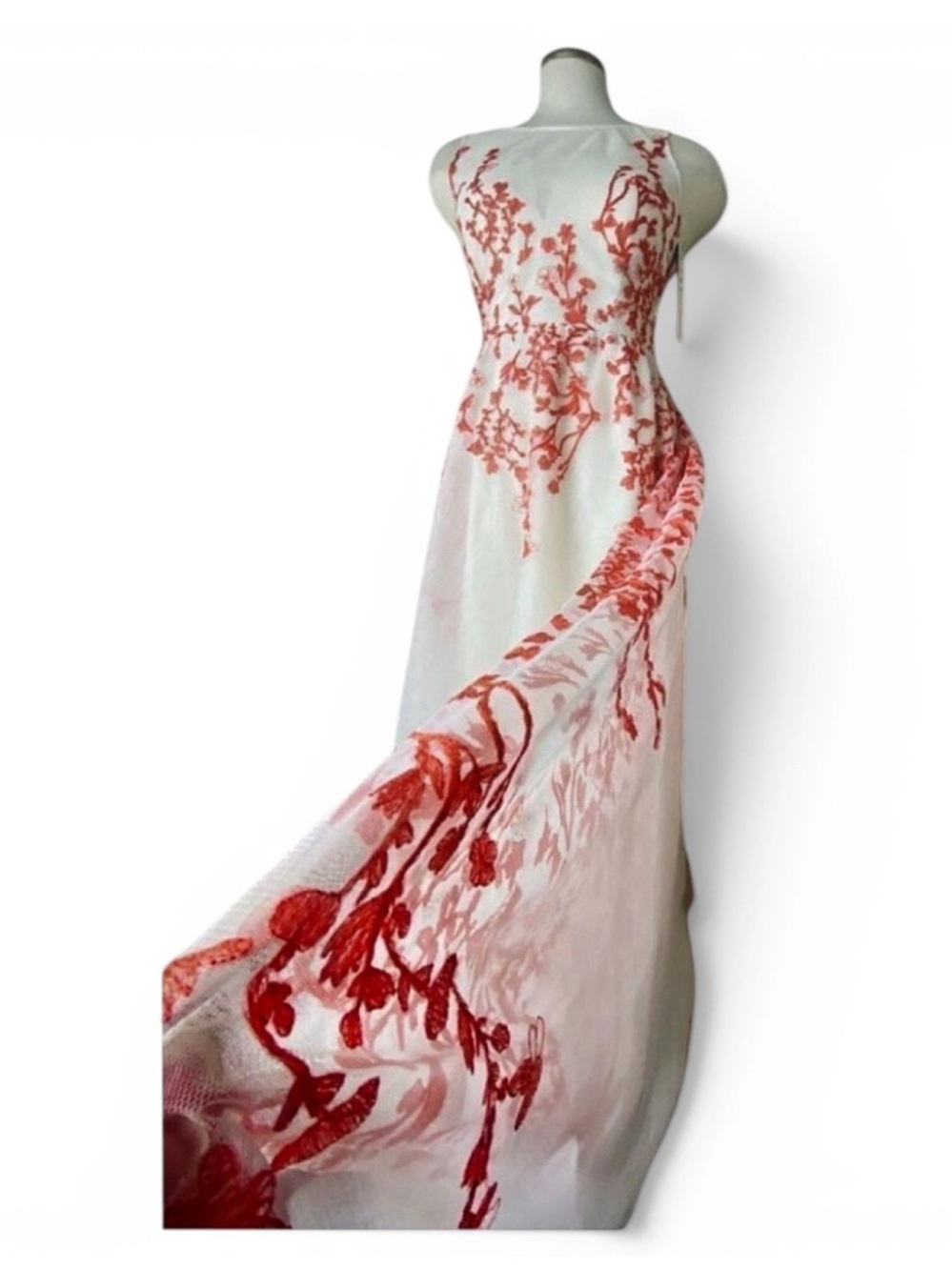 🛍️Nicole Miller High-Low Dress with Coral Floral Embroidery New with Tags
